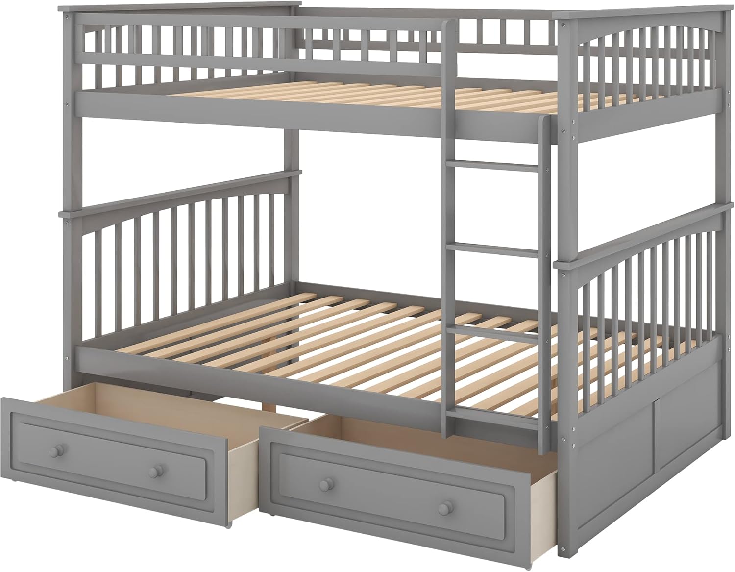 Full Over Full Bunk Bed with Drawers Gray a7