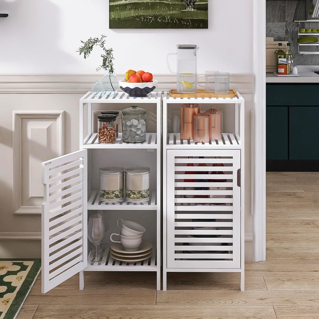 Bamboo Bookshelf Cabinet with Adjustable Shelves and Hooks q7m