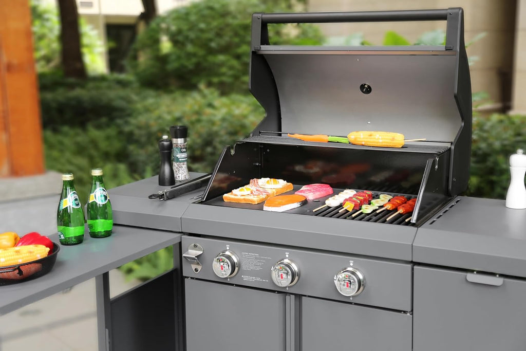 Stainless Steel 3-Burner Propane BBQ Grill with Prep Table a7