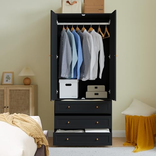 Wooden Wardrobe Closet with 3 Drawers and 2 Doors k7m