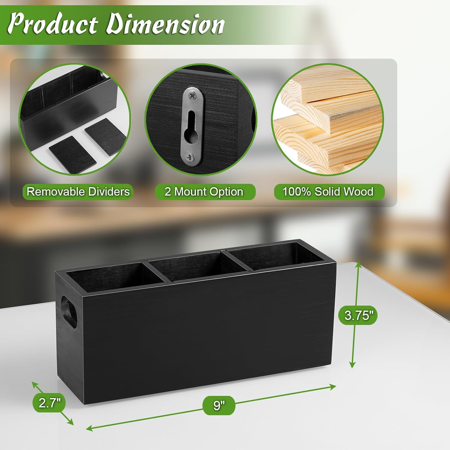TV Remote Holder Wall Mount 3 Slots Wooden Black a7