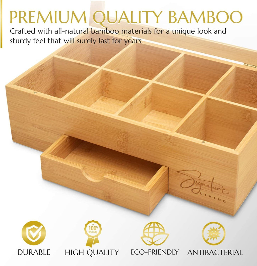 Bamboo Tea Box Organizer with Drawer 8 Compartments a7