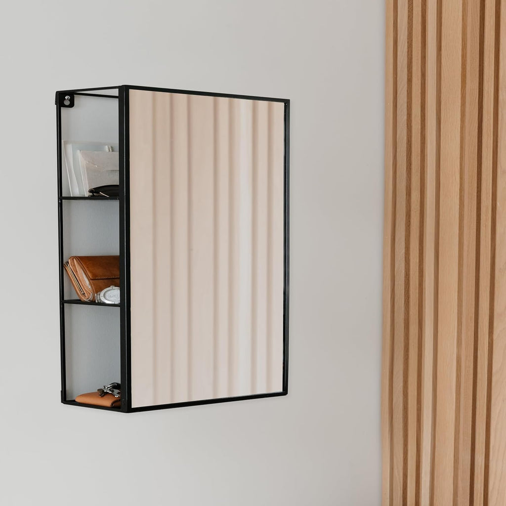 Black Metal Bathroom Mirror Cabinet 3 Shelves k7