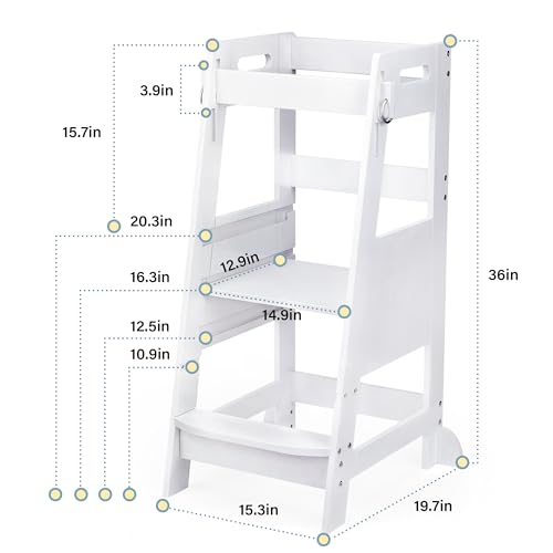 Bamboo Toddler Kitchen Step Stool White Adjustable Anti-Slip Helper k7
