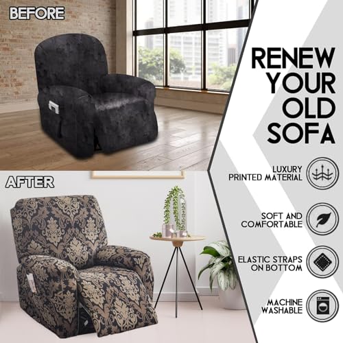 Recliner Slipcovers with Arms and Storage Pockets 4-Piece Set k7