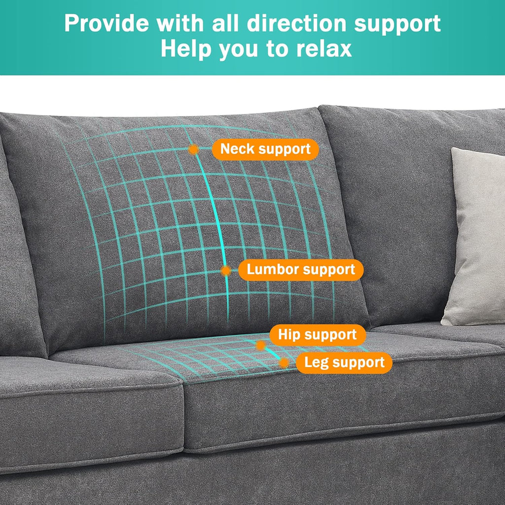 Upholstered L-Shape Sectional Sofa with 3 Pillows Grey a7
