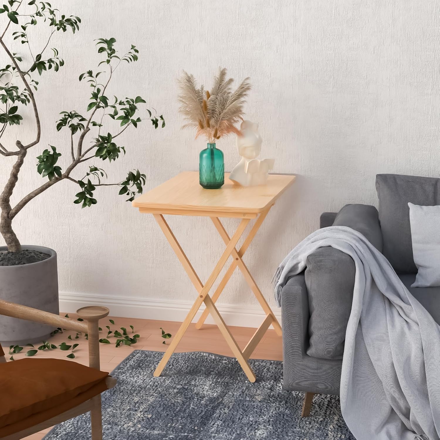 Folding TV Tray Table Set of 2 Bamboo for Eating k7m