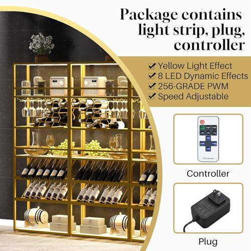 Wine Rack with LED Lights, 6 Tier Freestanding, Glass Holder a7