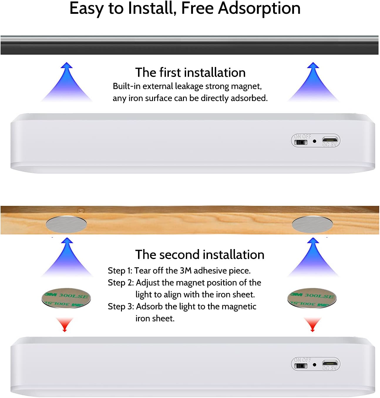 Closet Stick on Light, LED Dimmable Under Cabinet Wireless, Magnetic Night Light Bar with Rechargeable Battery, Counter for Kitchen Stairs Hallway Sink k7