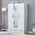3-Door Armoire Wardrobe Closet Storage, Wood 3 Drawers White Closet Cabinet for Large Capacity with Hanging Rod and Metal Handles for Tall Cabinet Closet 47.3" L x 20.3" W x 74.2" H
