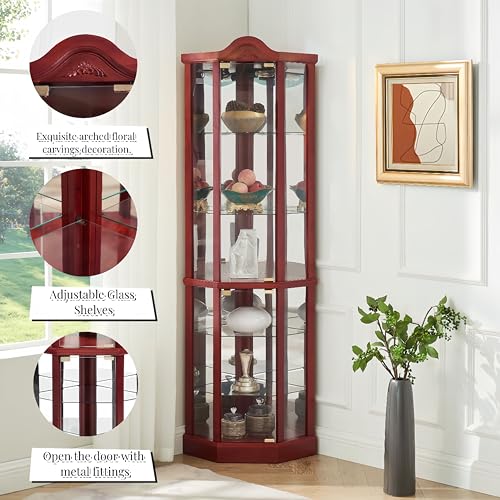 Corner Display Cabinet with Glass Doors and Lighted Shelves q7m