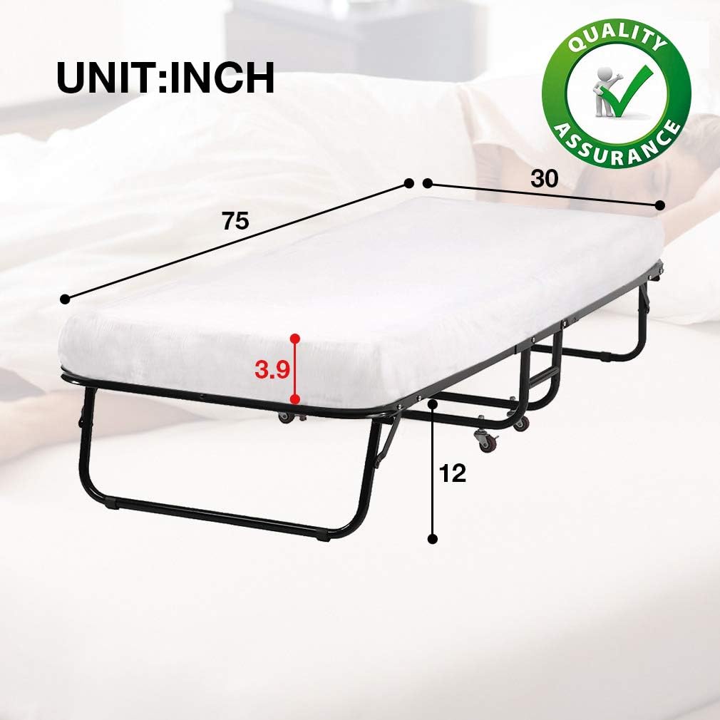 Folding Guest Bed with Wheels Portable Cot A7