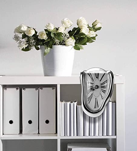 Melting Clock Surrealist Desk Decor Silver k7p
