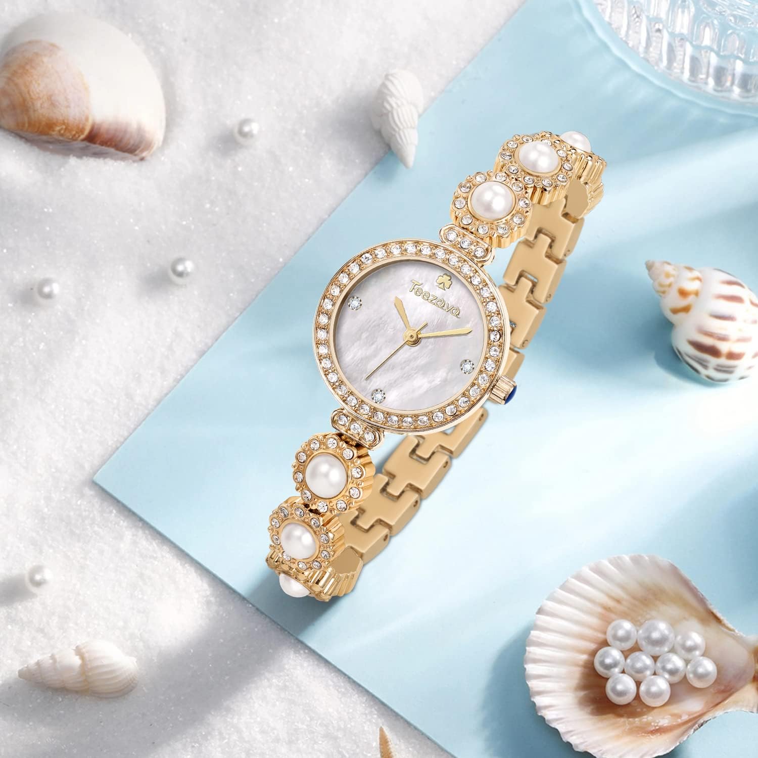 Ladies Pearl Dial Quartz Watch Waterproof Stainless Steel a7