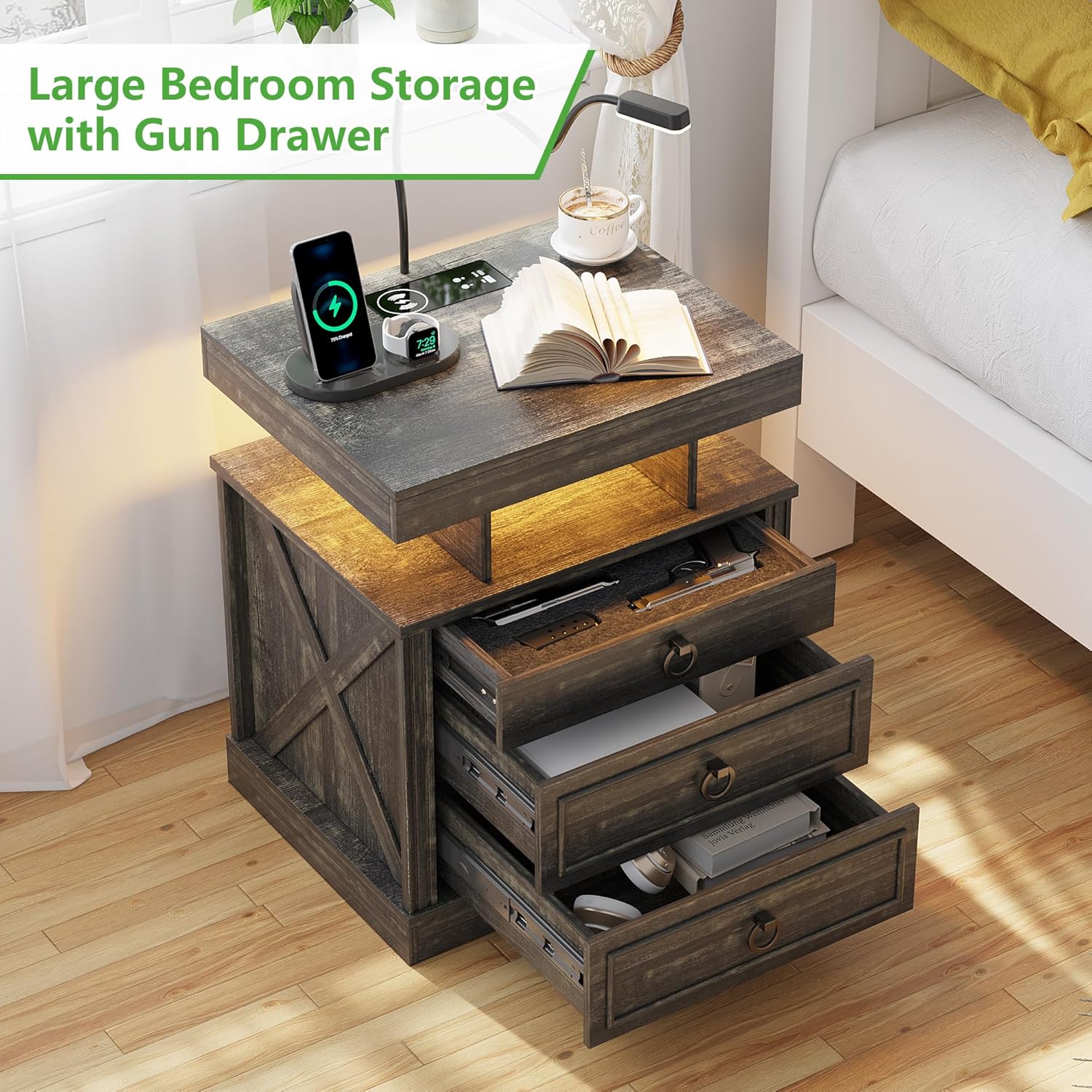 Nightstand with Wireless Charging and 2 Drawers a7k