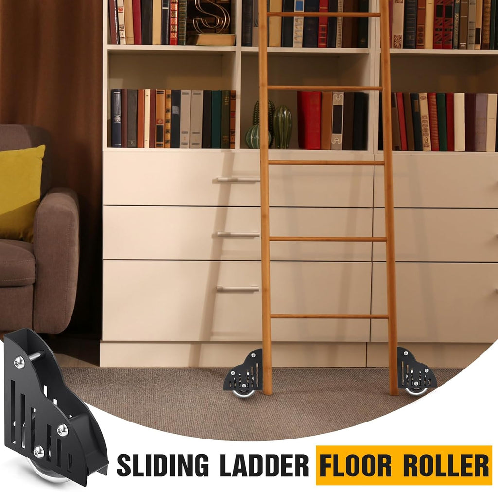 Sliding Library Ladder Floor Roller with Brake, Black k7m