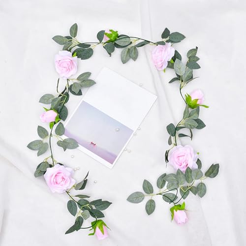 Artificial Eucalyptus Rose Garland Light Pink a7