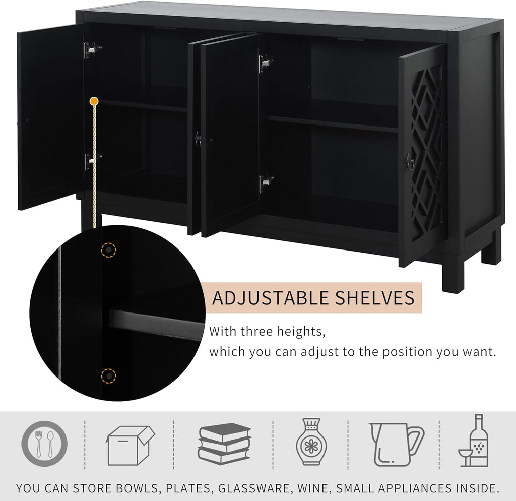 Elegant 4-Door Sideboard Cabinet for Dining Room Black a7