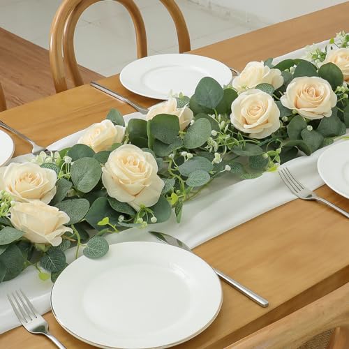 Artificial Eucalyptus Rose Garland for Wedding Table Decor k7p