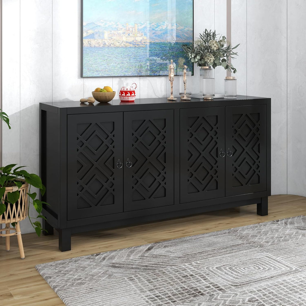 Elegant 4-Door Sideboard Cabinet for Dining Room Black a7