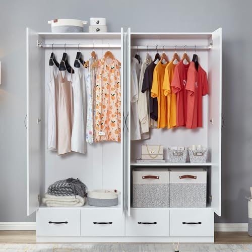 Wardrobe Cabinet with Storage Drawers and Hanging Rod 7k