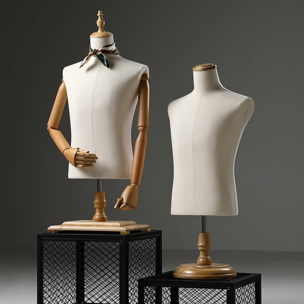 Mannequin Body Torso Male with Wooden Base Stand for Clothing Display k7p