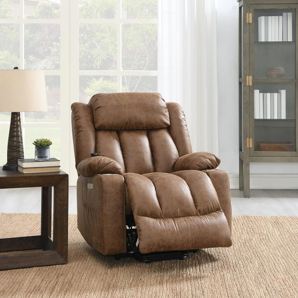 Power Lift Recliner Chair for Elderly with Heat and Massage Brown Leather a7