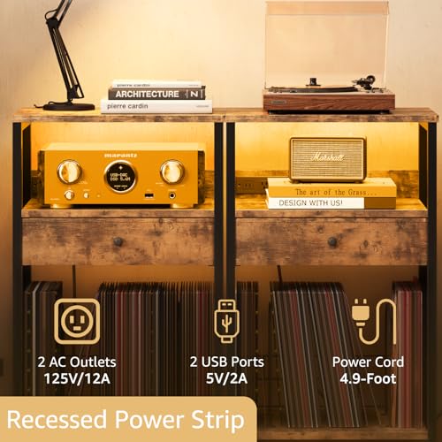 Record Player Stand with Vinyl Storage and Drawer a7k