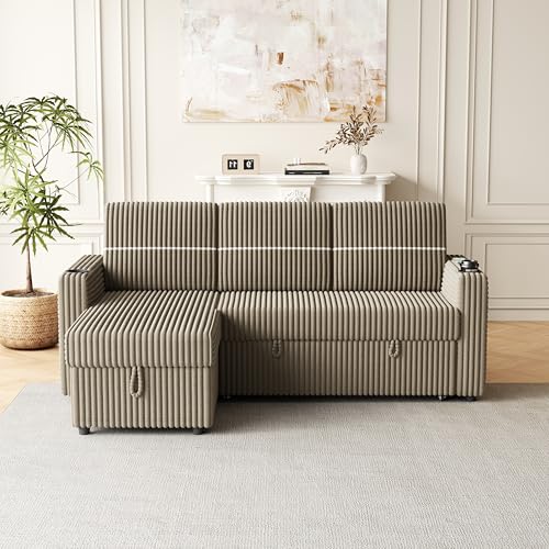Convertible Sectional Sleeper Sofa with Storage Chaise Brown k7m