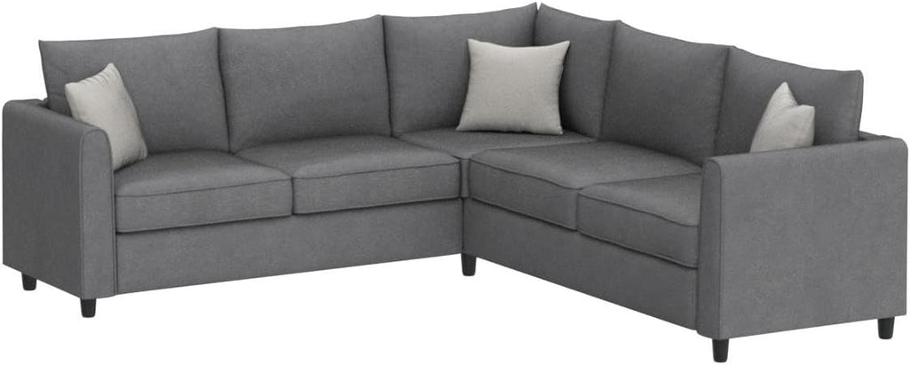 Upholstered L-Shape Sectional Sofa with 3 Pillows Grey a7