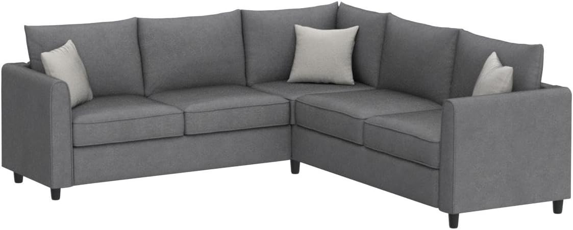 Upholstered L-Shape Sectional Sofa with 3 Pillows Grey a7