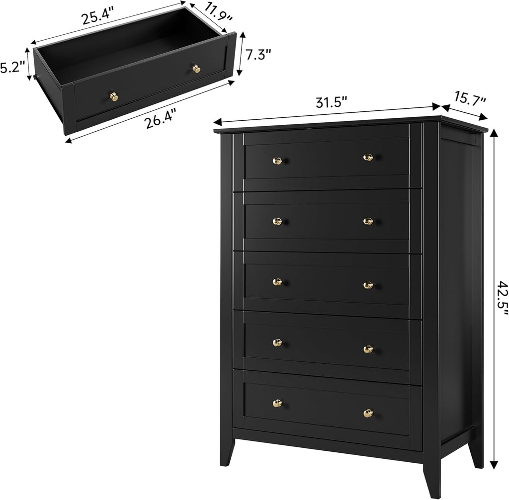 5 Drawer Tall Dresser for Bedroom with Metal Knobs a7