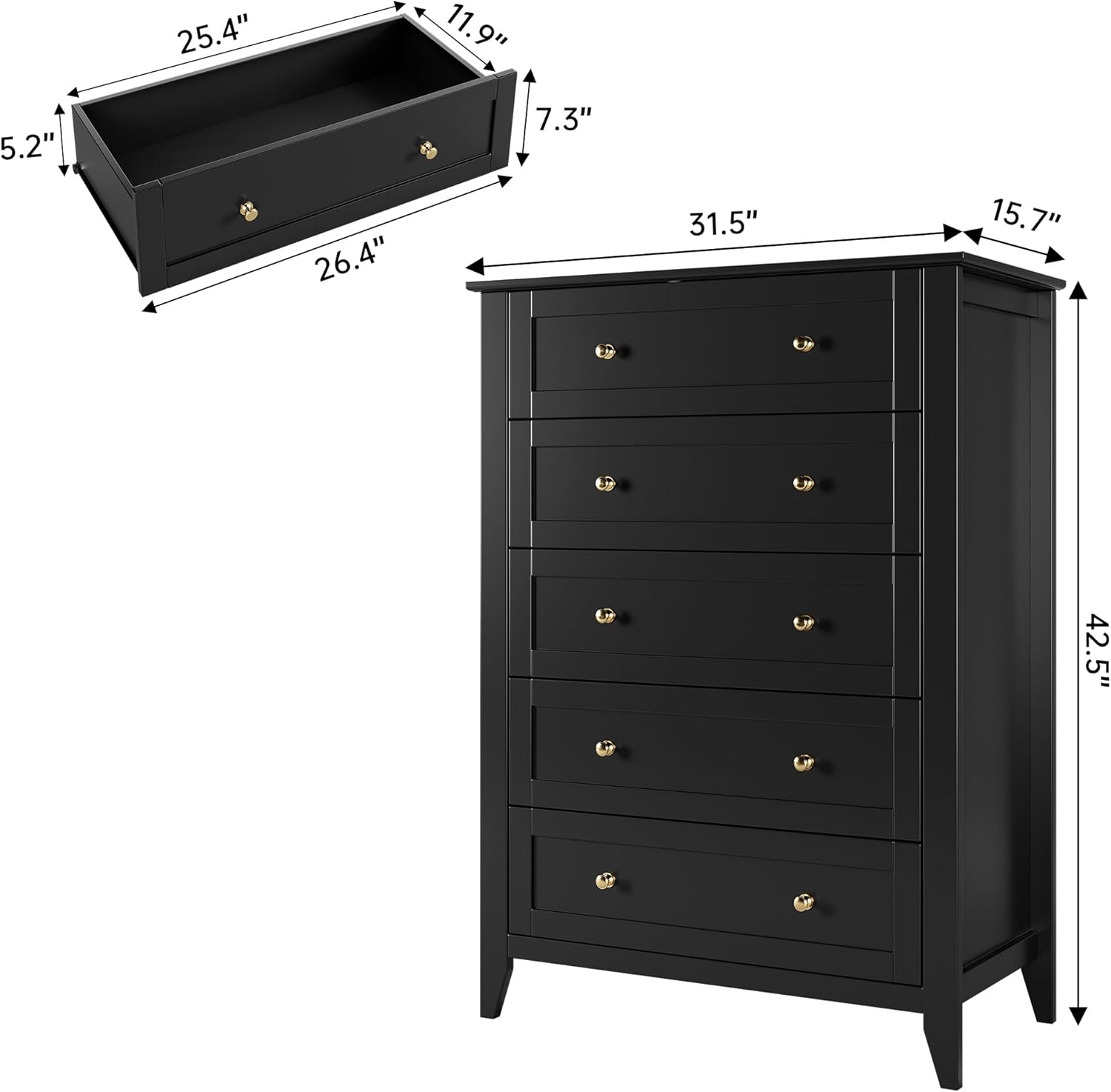 5 Drawer Tall Dresser for Bedroom with Metal Knobs a7