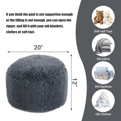 Plush Faux Fur Round Pouf Ottoman with Supportive Filling a7