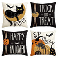 AVOIN colorlife Happy Halloween Boo Black Cat Trick or Treat Throw Pillow Covers, 16 x 16 Inch Spooky Pumpkin Bat Cushion Case for Sofa Couch Set of 4