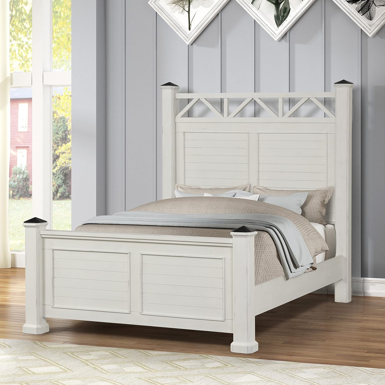 Queen Bed with Dresser Mirror Nightstand Antique White k7p