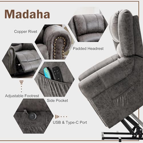 Large Dual Motor Power Lift Recliner Chair with Massage and Heat for Elderly, Adjustable Headrest, USB Ports k7