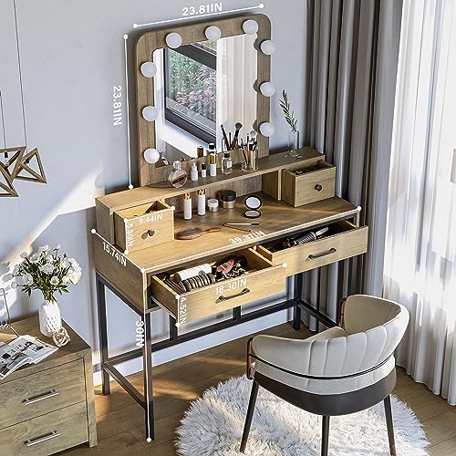 White Vanity Desk with Lighted Mirror and 4 Drawers k7p