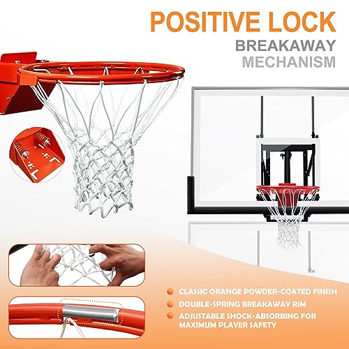 Basketball Hoop Wall Mounted Adjustable Height Tempered Glass Backboard Rim Net k7m