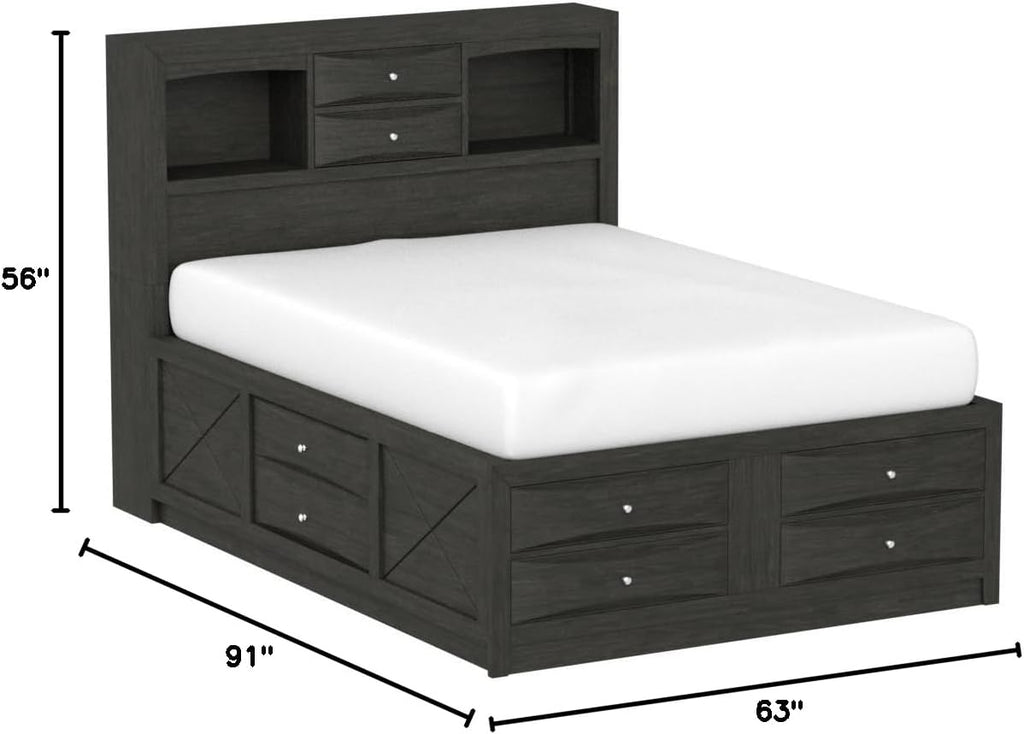 Wooden Captain's Bed with Storage Drawers Gray Oak k7m