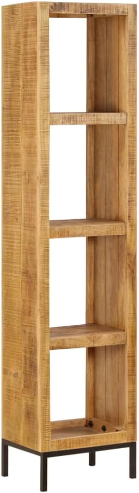 vidaXL Solid Mango Wood Bookshelf with 4 Compartments | Polished and Lacquered Brown Wooden Bookcase | Industrial Style Compact Storage Solution