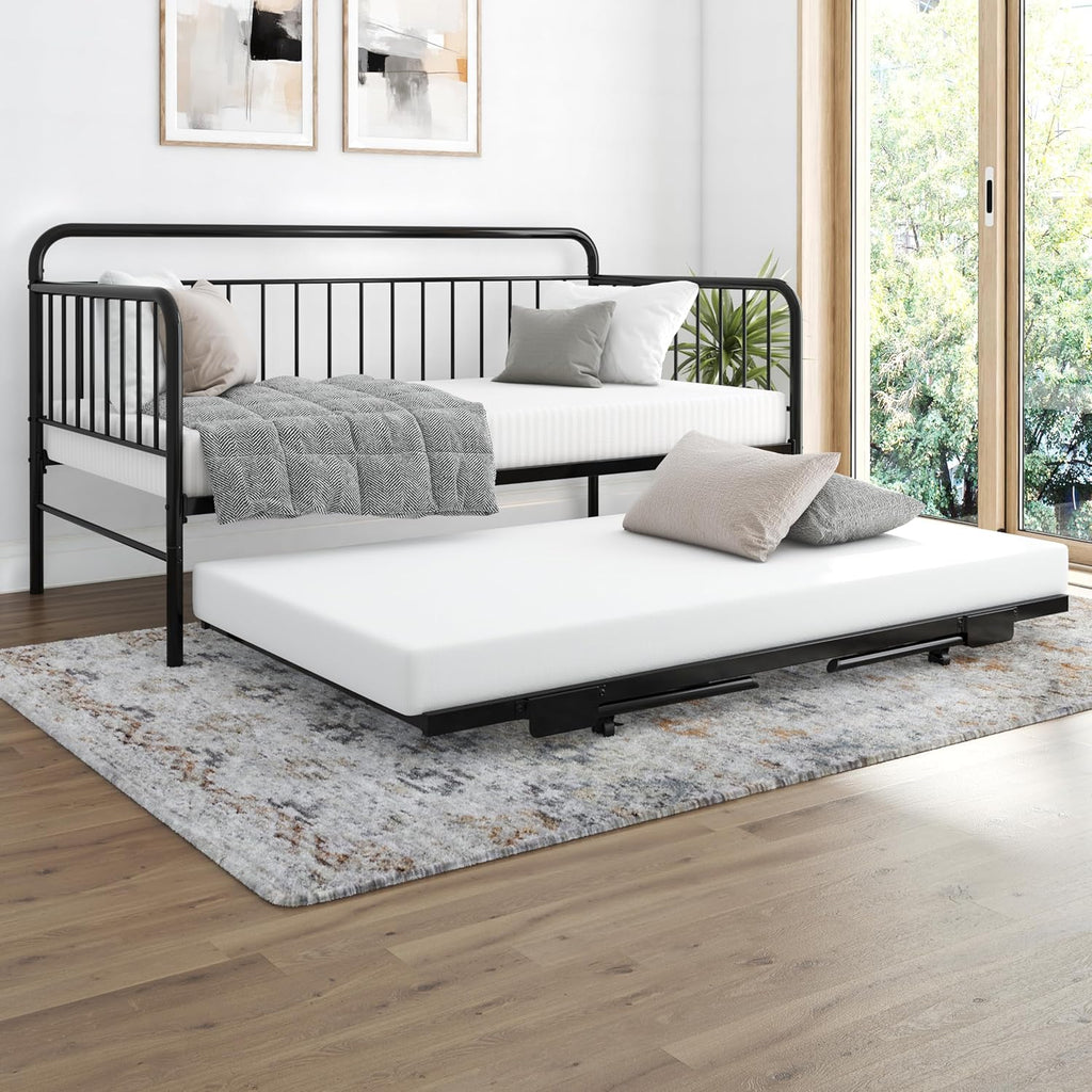 Metal Daybed with Pop Up Trundle Twin Black k7