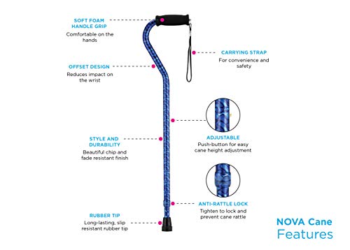 Walking Cane Offset Handle Adjustable Lightweight Black k7m