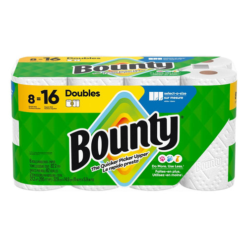 Bounty, Paper Towels Double Select-A-Size White Rolls, 8 Count