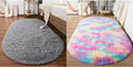 Softlife Fluffy Rugs for Bedroom Set of 2, Grey & Rainbow Shag Cute Area Rug for Girls and Kids Baby Room Home Decor, 2.6 x 5.3 Feet Oval Indoor Carpet for Nursery Dorm Living Room