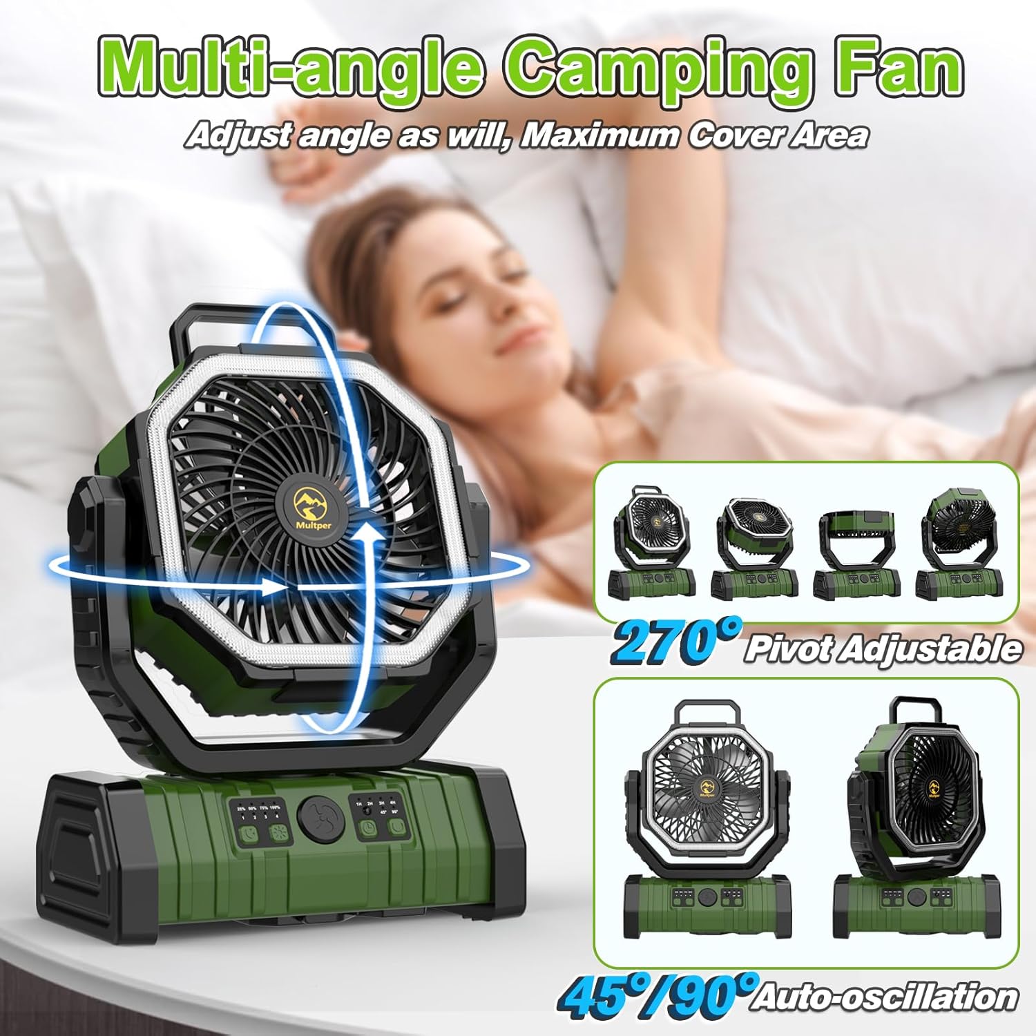 20000mAh Rechargeable Portable Camping Fan with LED Lantern and Remote k7