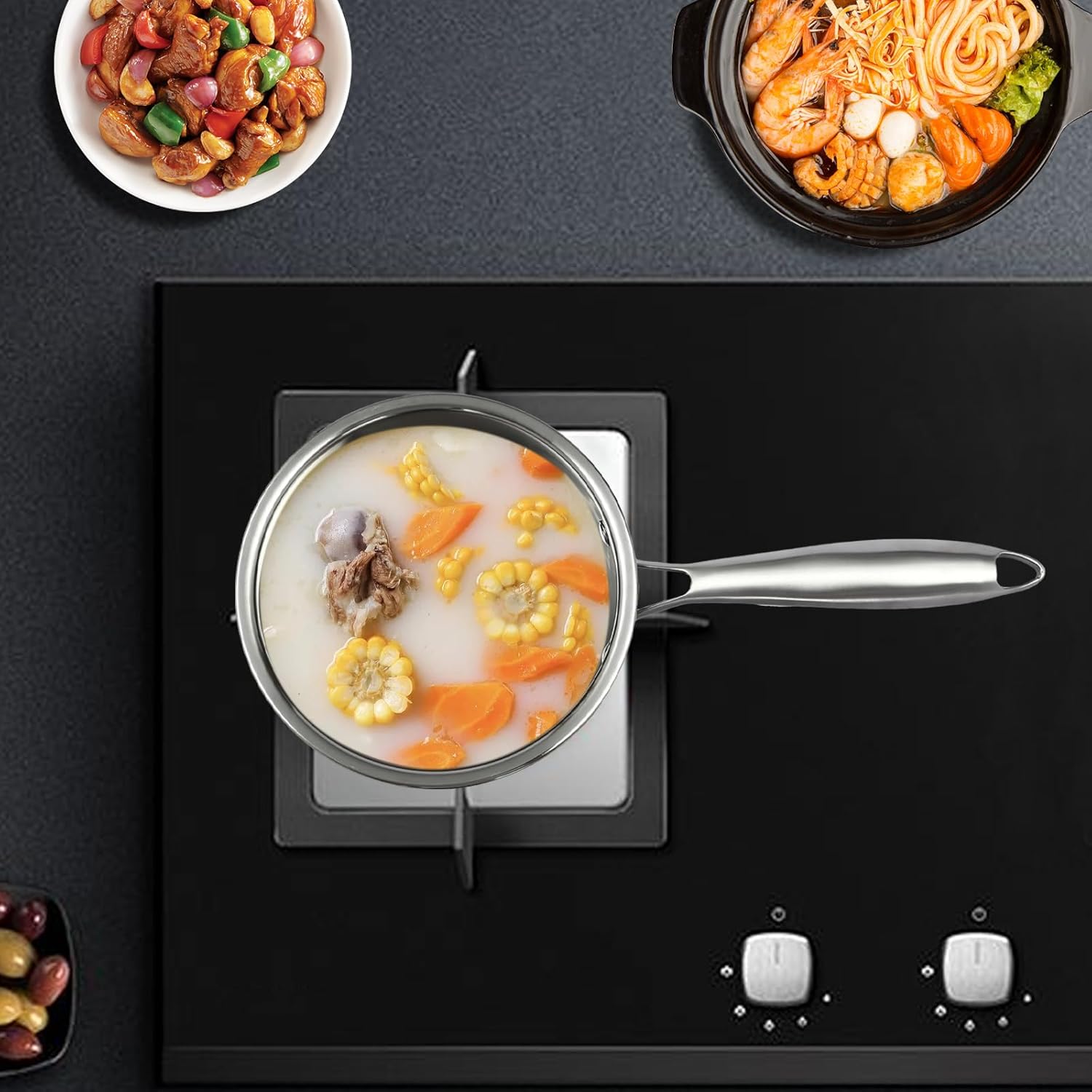 Stainless Steel Steamer Pot with Saucepan and Lid a7