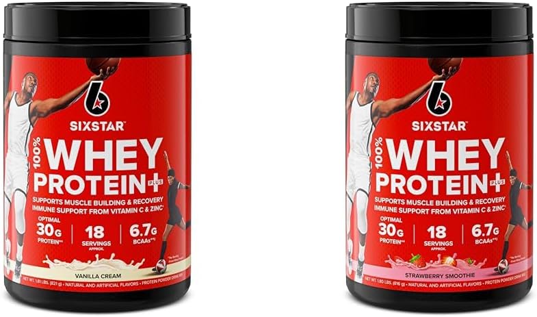 Six Star Elite Series 100% Whey Protein Plus Vanilla Cream 1.8lbs US & Elite Series 100% Whey Protein Plus Strawberry Smoothie 1.8lbs US