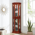 Corner Curio Cabinet with Lights, Lighted Display Cabinet with Glass Doors and Adjustable Shelves, 6-Tier Curio Showcase Floor Stand Collection Art Display Case for Living Room, Pantry (Cherry)