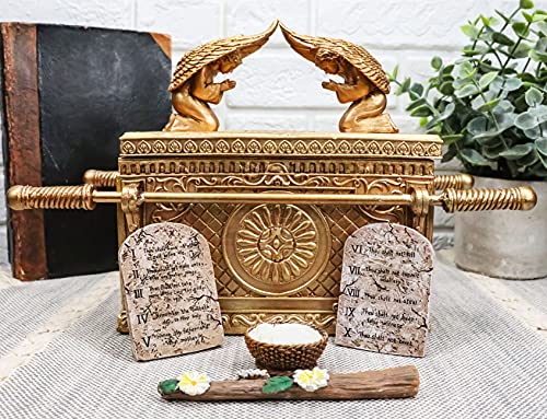 Ebros Gift Large Matte Gold Holy Ark Of The Covenant With Ten Commandments Rod of Aaron and Manna Religious Decorative Figurine Box Furniture Collectible Judaic Historical Accent (1:2 Scale 42" Long)